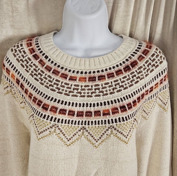 NWT LOFT cream & tan Fair Isle sweater Womens Large - Picture 5 of 8
